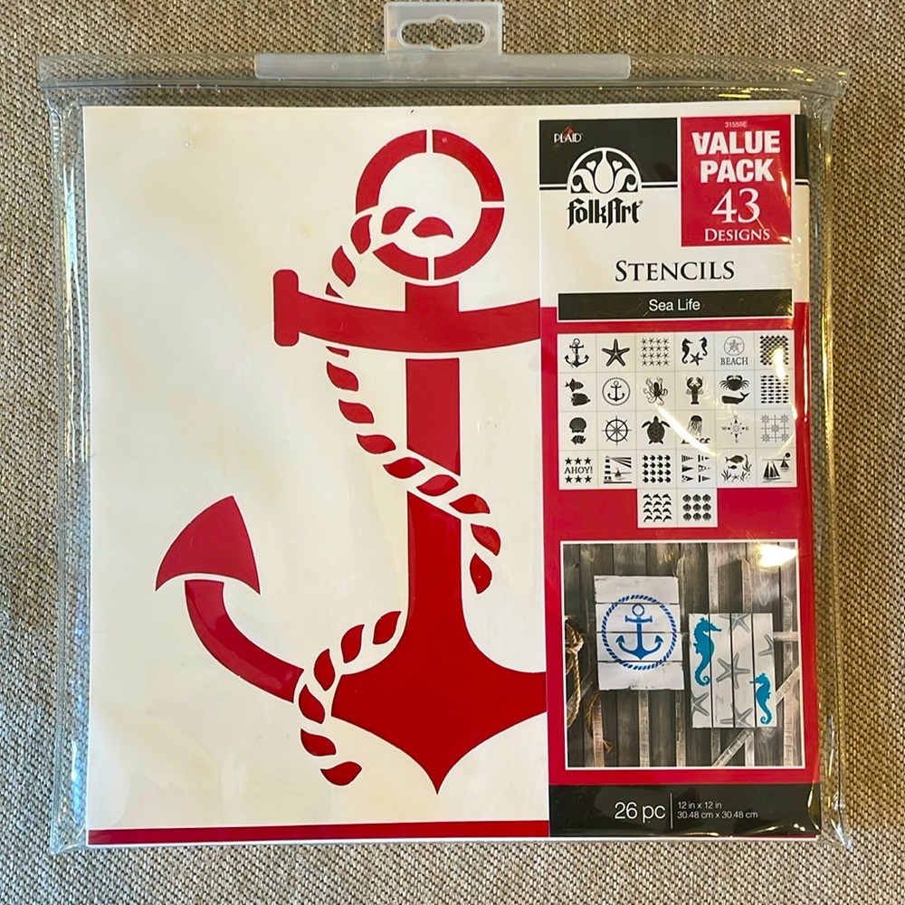 NEW Plaid Folk Art Sea Life Beach Nautical Stencil Set 26 Piece - 43 Designs